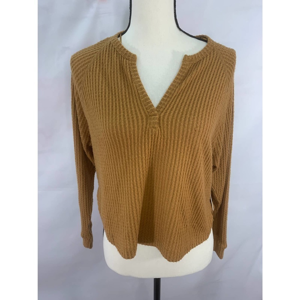 NWT | Women’s Abound Waffle Knit‎ Long Sleeve Henley Cropped Sweater